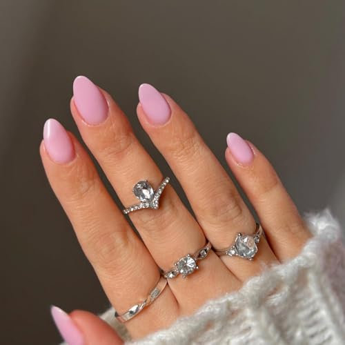 SXVME Baby Pink False Nails Short Oval, Simple Acrylic Press on Nails Short, Pink Fake Nails Short, Natural Fit Glossy Solid Gel Full Cover Acrylic Nails For Women Daily Wear
