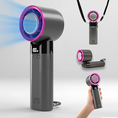 BFGUCTW Portable Handheld Fan Turbo, High Speed Cooling Mini Fan Handheld, Digital Display,Portable Cold Air for Makeup, Travel, Camping, Outdoor Use,Gifts for Women (Dark Gray)