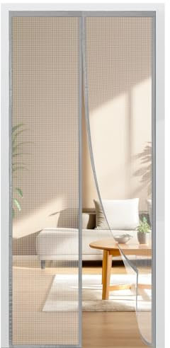 BUIRTLY Moustiquaire Porte Fenetre Magnetique 100x220cm, Rideau de Porte Anti Moustique, Fermeture Automatique Aimantée Pour Portes de Balcon, de Cave et de Terrasse, sans perçage (Gris)