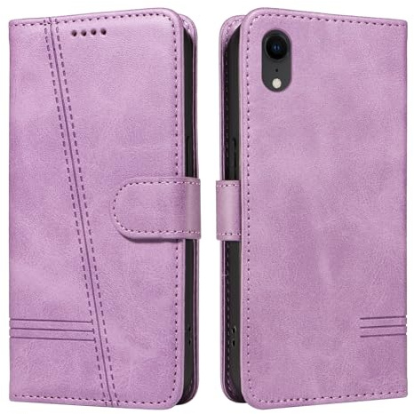 NEXCURIO Handyhülle für Apple iPhone XR Hülle Klappbar mit Kartenfäch Klapphülle Lederhülle Leder Schutzhülle Wallet Flip Case Cover Handy Tasche Handytasche - Violett