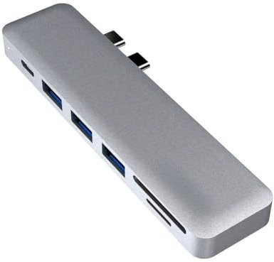 Dual USB-C 7 In 1 Thunderbolt Hub For MacBook Pro Air, 4K HDMI, 10Gbps - USB 3.1 & 3 x 3.0, SD & Micro SD, TF Memory Card, USB C PD Port, High Speed Expansion Hub With LED