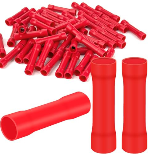 50x Stoßverbinder 0,5-1,5 mm² Quetschverbinder Rot Kabelschuhe PVC Isoliert Stossverbinder BV Kabelverbinder