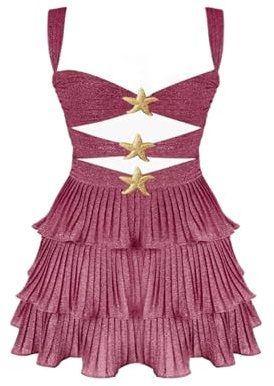 Acrawnni Women 's Y2K Sequin Mini Corset Dress Sleeveless Spaghetti Strap Hollow Tiered Ruffle Hem Bodycon Dresses Party Clubwear