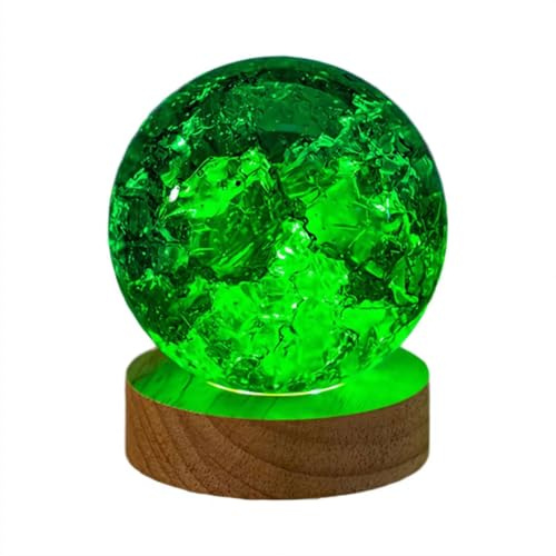 SHANGYU 3D Kristallkugel Nachtlicht,USB 40mm Glas Kugel,7St farbige Astronomie Sternenhimmel LED Ball Lampe,Mit Holzsockel,40 mm Heilkugeln Kugel Geschenk,7-Chakra-Lampe mit Ständer (grüner Ball)