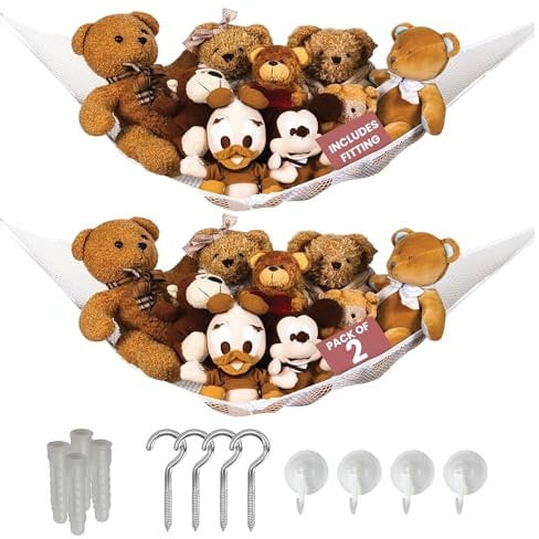 LKH Teddy Hammock 2 Pack – Toy Hammock for Stuffed Animals | Plush Storage Net for Kids Bedroom, Nursery & Playroom | Durable Soft Toy Storage Net Corner Organizer