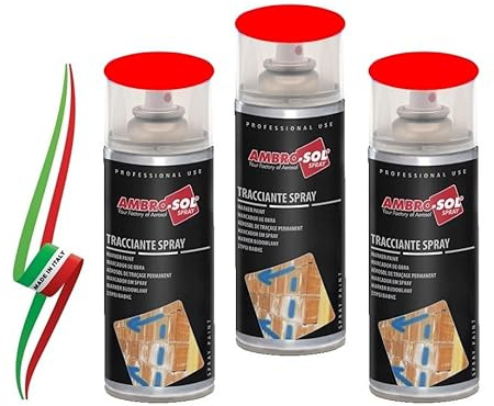 Generico Set 3 Bombolette Vernice Tracciante Marker Spray Rosso 400ml | Valvola a 90°, Made in Italy, Uso Domestico e Professionale, Per Asfalto, Muro e Legno