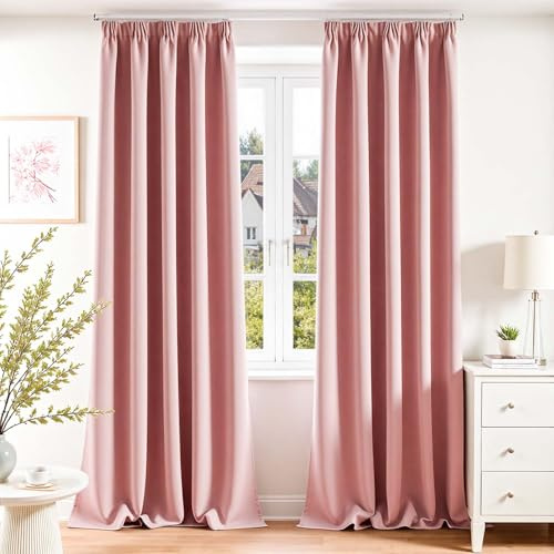 Vangao Gardinen mit Kräuselband Vorhang Blickdicht Rosa H260 x B140cm 2er Set Vorhänge Wohnzimmer Modern Thermo Gardinen Schienensystem Blickdichte für Schlafzimmer Kinderzimmer Fenster
