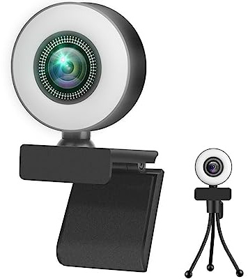 Webcam 1080P 2K 4K HD Webcam With Ring Fill Light Laptop PC Computer Live Broadcast Camera Video Web Camera Microphone Web Cam(4K Auto Focus)