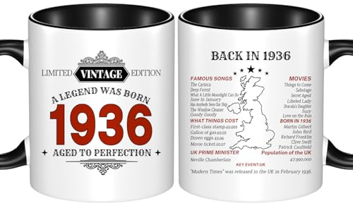 JOUWUI Vintage 1936 Mug, 90th Birthday Mug for Women Men, Turning 90 Year Old Birthday Gifts Women Men Mom Dad Wife Husband, Sister, Best Friends, Coworkers, Her, Him, 90th Birthday Coffee Cups