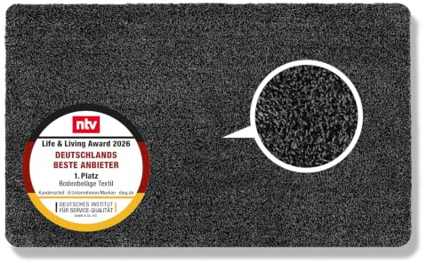 Rutschfeste Schmutzfangmatte waschbar - Schwarz/grau 40x60 cm (Rechteckig) | Flache Sauberlaufmatte innen Fussmatte pflegeleicht Türmatte PVC-FREI Fußabtreter robust Fußmatte saugfähig Eingangsbereich