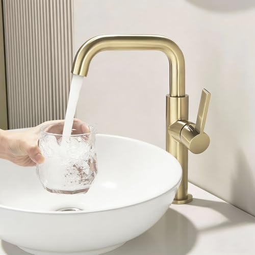 ONECE Wasserhahn Bad Hoch Gold, 360° Drehbar Waschtischarmatur Waschbecken