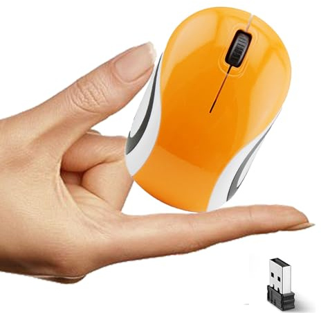 Kabellose Maus Mini-Computermaus Kleine Größe Tasche Tragbare Kompakte Reise Niedliche USB Optische Leise Mäuse 2,4 G USB 3 Tasten 1600 D-PI Kabellose Maus für Laptop PC Computer Mac Notebook,Orange