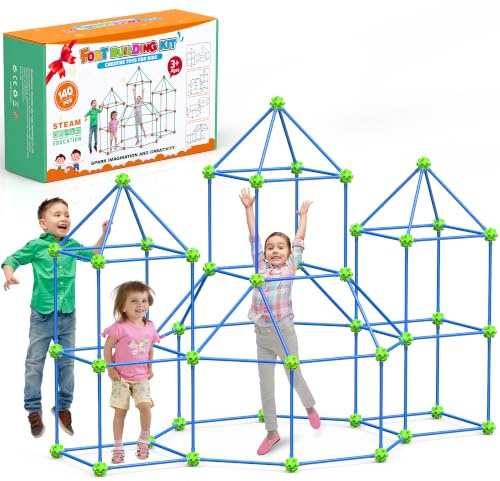 Kit de Construction de forteresses 140 pièces pour Enfants de 4 à 10 Ans | Kit STEM DIY pour forts, jouet créatif 4‑10 ans, cadeau pour fêtes, maison de jeu int‑ext pour garçons et filles