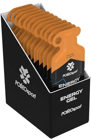 Polleo Energy Gel - Isotonisches Energiegel mit 28 g Kohlenhydraten - Schnelle Energie für Training, Ausdauer & Sport - Mit Koffein & Taurin - Vegan (12 x 40 g, Orange)