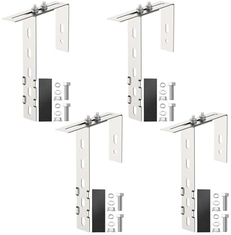 Anbte 4 Stück Balkonkraftwerk Haken 304 Edelstahl, 65-190mm Einstellbar Balkonhalterung Solarmodule Balkonhaken inkl. Montagezubehör für Eckig Balkongelände Solar Befestigung Ohne Bohren (Silber)
