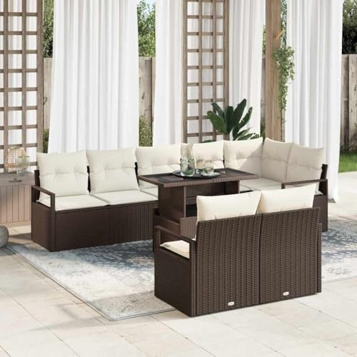 HEFZGDB 9-teiliges Garten Sofa Set mit Eckbank, Sitzgruppen und höhenverstellbarem Tisch aus Poly Rattan in Braun – Modulares Outdoor Möbel für Terrasse und Balkon