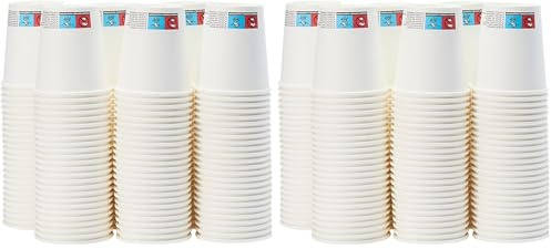Amazon Basics Gobelets en carton pour boissons chaudes, 207 ml, 150 unité, lot de 2, Carton, Polyéthylène, Blanc