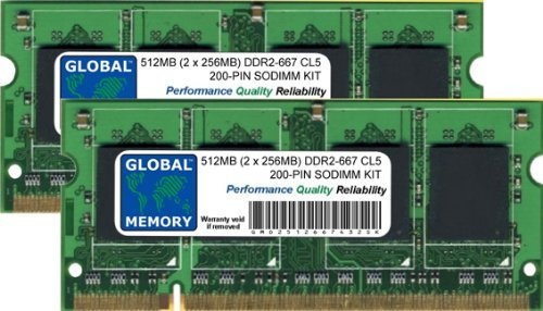 Kit di memoria RAM SODIMM da 512 MB (2 x 256 MB) DDR2 667 MHz PC2-5300 200 PIN SODIMM compatibile con computer portatili/notebook