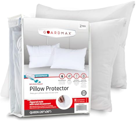 Guardmax – Bedbug Proof/Kissenschutz, wasserfest – Reißverschluss Stil – Set of 2 – Leise. – Queen (50,8 x 76,2 cm)