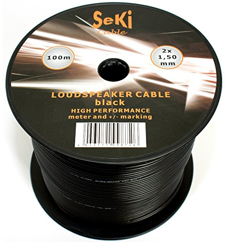 Câble de haut-parleur 2 x 1,50 mm² – 100 m – Noir – CCA – Câble audio – Câble d'enceinte