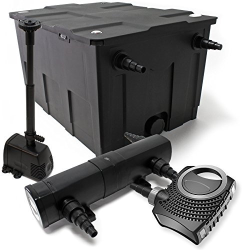 Wiltec Komplettset: CBF-550 Teichfilter bis 60000L Teichfilteranlage als Durchlauffilter, NEO10000 Teichpumpe 10000l/h 80W, CUV-236 Teichklärer UVC Klärer mit 36W, HJ-943 Springbrunnenpumpe 800l/h 16W