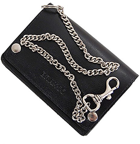 GoBago Biker Geldbeutel mit Kette Geldbörse Portemonnaie aus robusten Leder Kettenbörse Bikerbörse mit Kette Trucker 13 x 9 cm