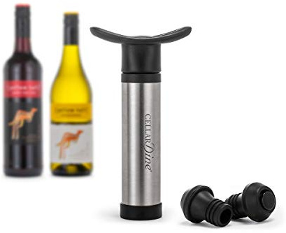 Vacuum Wine Saver Pump Stainless Steel with 2 Silicone Stoppers from CellarDine by Dexam