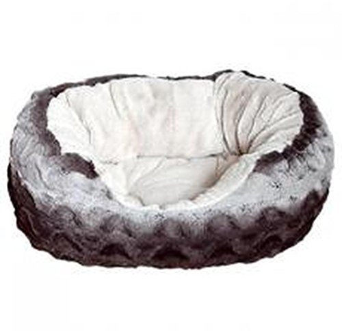 Rosewood Grey & Cream Snuggle Plush Oval Dog Bed, 20”