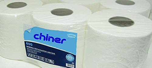 MSU - Bobina Papel Secamanos Mecha Laminado | Alta Absorción | Ecológico | Ideal para Baños y Cocinas | Pack 6 Unidades, Blanco, Papel