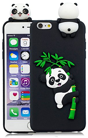 HopMore Compatible with iPhone 6S / 6 (4.7 inch) Case Cover Cute 3D Design Silicone Soft Gel Shockproof Protective Cover Slim Ultra Thin Rubber Bumper Funny Shell for Girls Woman - Black Panda