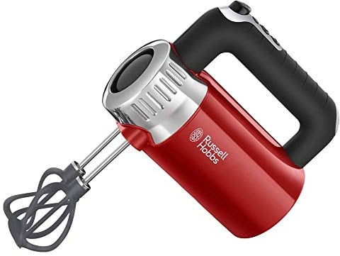 Russell Hobbs Sbattitore Elettrico Rosso - 4 Velocità e Funzione Turbo - 2 Fruste Elicoidali in Nylon rinforzato con Fibra di Vetro per la miscelazione, 2 ganci per impastare, no BPA, 25200-56