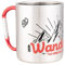 MUGSY Edelstahltasse Wanderlust, 280ml, Karabinerhaken Henkel, Bruchfest, Camping Tasse, silber, weiß
