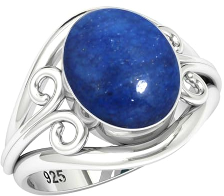 Jeweloporium Blau Real Lapislazuli 925 Silber Ringe für Damen mit Stein Cocktail Silber Ringe Größe 50(15.9) Muttertag Geschenk viktorianisch Schmuck
