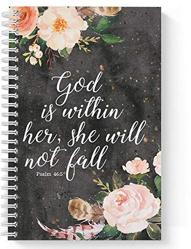 Softcover She Will Not Fall 5.5 x 8.5 Religious Spiral Notebook/Journal, 120 College Ruled Pages, Durable Gloss Laminated Cover, White Wire-o Spiral. Made in The USA