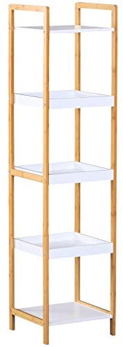 HOMCOM Etagère en Bambou de Salle de Bain étagère Debout 3 paniers + 2 étagères dim. 32L x 30l x 130H cm Beige Blanc