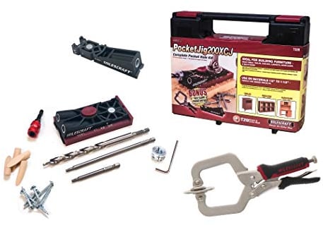 Milescraft 7336 Pocket Jig 200 XCJ – Komplettes Taschenloch-Jig-Kit-System mit 51 mm Stirnklemme. Bohrhilfe/Bohrlehre Bohrführung für Holzverbindungen.