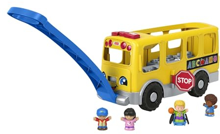 Fisher-Price - Mattel GTL68 - Autobù scolastico giallo grande di Little People, Versione spagnola