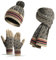 INSISMY Mütze Schal Handschuh Set Winter Weich Warm Pelzgefütterte Bommelmütze Langer Schal und Touchscreen Handschuhe Set 3-teiliges Retro Schneeflockenmuster Gestrickte Damen Unisex Khaki