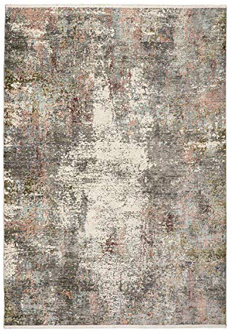Möbel Jack Wohnzimmerteppich Kurzflorteppich Fransenteppich Webteppich Bettvorleger mit Fransen | 200x290 cm | Polyester | Mehrfarbig | Wischoptik