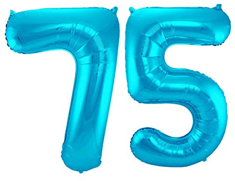 Folienballon 86 cm Zahlenballon, Luftballon, Geburtstag, Zahl für Helium und Luftfüllung geeignet Happy Birthday (Blau/Türkis, 75)