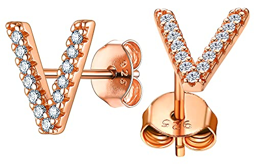 ChainsHouse Initialer Letter V Ohrstecker Damen Mädchen Kleiner Piercing Ohrschmuck goldener Buchstabe A Ohrringe für Braut Brautjungfer Model