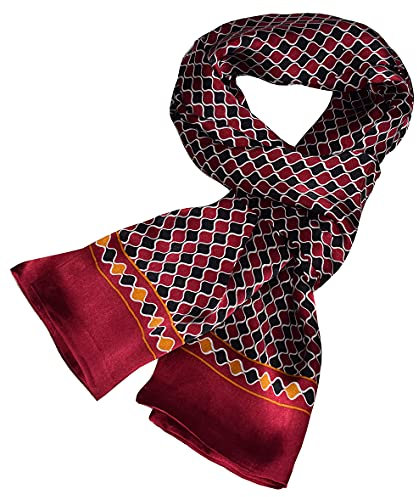UK_Stone Halstuch Herren 100% Seide Schal Vintage Pattern Seidenschal Herrenschal, (Welle Pattern Weinrot)