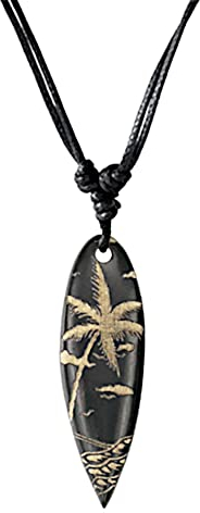 CHICNET Wooden Surfer Necklace Engraved Cotton Adjustable Dark Brown Brown Surfboard Women Men Wooden Chain Waves Palm Tree Star Hibiscus Flower of Life Mandala Spiral, Wood