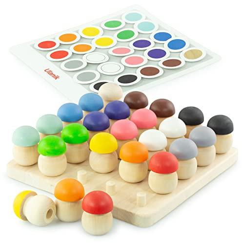 Ulanik Pilzwiese Montessori Holzspielzeug Sortierspiel 25 Pilze 45 mm Ab 3+ Jahre Lernspielzeug für Vorschule für Farbsortierung und Zählen