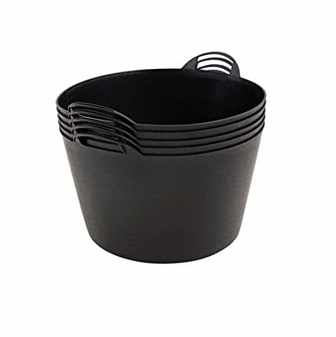 BiGDUG Plastic Flexi Tubs (65 Litre) - Pack of 5 - Black - Heavy Duty Trugs Flexible Storage Bucket - Multi Purpose Round Container