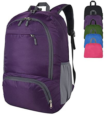 HYCOPROT Ultraleicht Faltbarer Rucksack 35L, Wasserdicht Wanderrucksack Packable Rucksäcke, Reiserucksack für Damen Herren Camping Outdoor Wandern Radfahren Klettern (Violett)