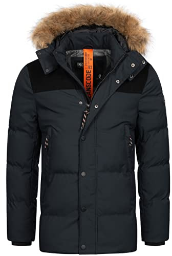 Indicode Herren Hexyl Winterparka Steppjacke mit Kapuze und Corddetails | Warme Outdoorjacke für Winter und kalte Tage, Herrenjacke, Parka, Übergangsjacke, Wintermantel, Freizeitjacke für Männer