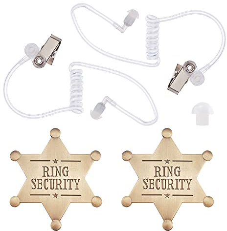 FINGERINSPIRE 4 STÜCKE Ring Security Breastpin Secret Service Zubehör Beinhaltet 2 Stück Akustische Ohrhörer Tube Headsets, 2 Stück Ring Security Badges Police Spy FBI Cosplay Set für Andenken