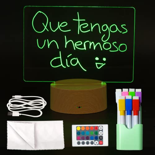 GD Great Dreams® Lampara Personalizada - Lampara Ambiente - Lampara para Escribir con Distintos Colores - Pizarra de Escritura de Acrílico con Soporte - Lampara Mesita Noche Niña - 7 Colores