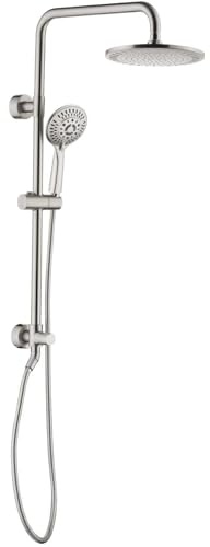 Bright Showers Rain System Including 9 Inch Rainfall Shower Head and Handheld with Height Adjustable Holder, Solid Brass Rail and 60 Inch Long Stainless Steel Shower Hose